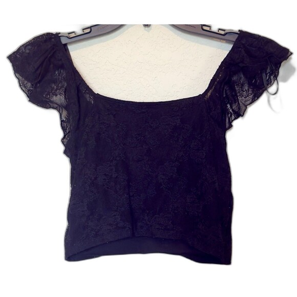 Mixed Threads Y2K Crop Top Black Lace Milkmaid Off The Shoulder Women's S - Picture 3 of 4